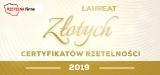 Logo laureat złotych certyfikatów rzetelności 2019